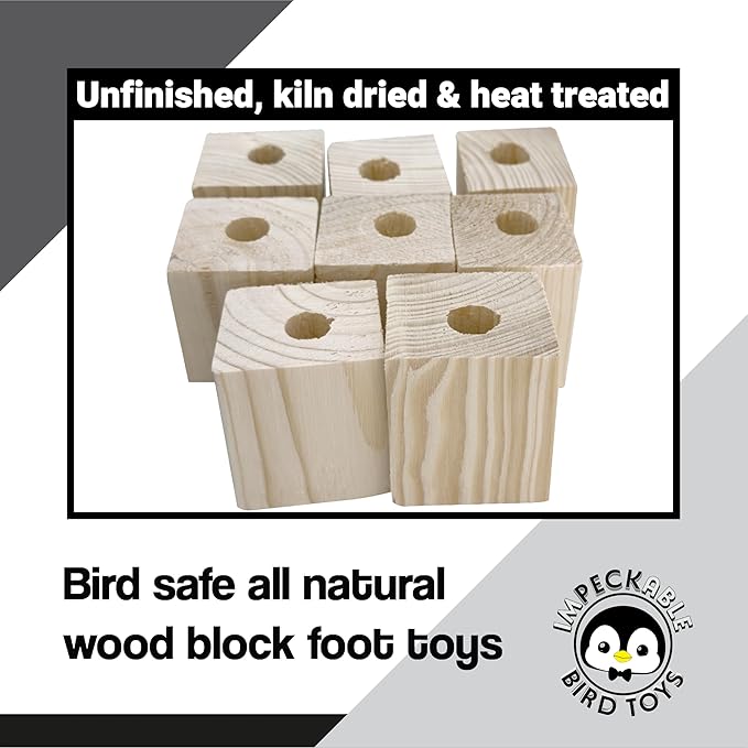 3001 Block Type 2 Natural Drilled Wood Blocks 8 Pack for Parrot Toys Cages Chew Parts for Conures Cockatiels Amazons African Greys Medium Bird Foraging Cage Accessories DIY