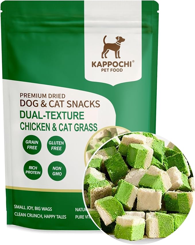 Freeze Dried Dual-Layer Chicken & Cat Grass Cat Treats - Perfect as Training Rewards, 3.5oz(100.0g), High Protein Training Treats, Natural & Raw, No Additives, Grain Free, Gluten Free
