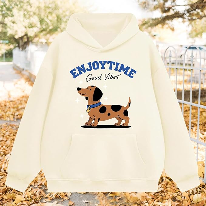 Oversized Hoodies for Women 2025 Trendy Cute Dog Cat Print Sweatshirts Hooded Pullover Tops with Kangaroo Pocket