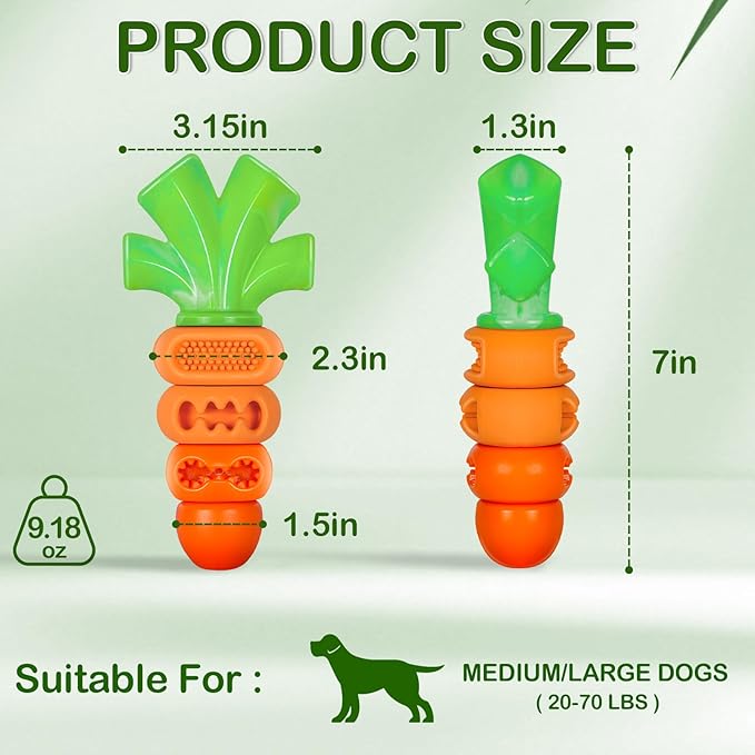 Dog Toys for Aggressive Chewers Bacon Flavored: 7" Tough Dog Chew Bone, Hard Nylon & Rubber Teeth Cleaning Toy, Carrot-Shaped Dog Chew Toy for Large Medium Breed 20-70lbs