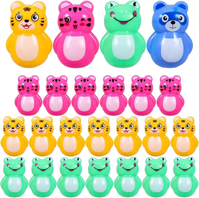 24Pcs Mini Animal Tumblers - Assorted Color Tiny Figurines for Kids Ideal for Party Favors Classroom Rewards and Imaginative Play