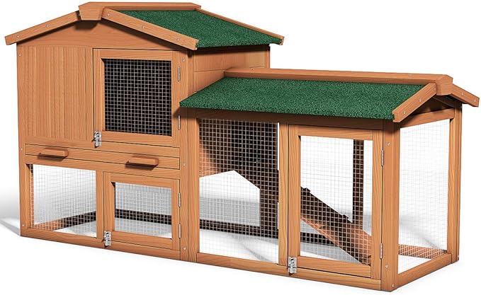 Tangkula Large Chicken Coop, 58‘’ Wooden Hen House Outdoor Backyard Garden Bunny Rabbit Hutch with Ventilation Door, Removable Tray & Ramp Chicken Coop (58 inches)