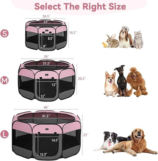 A4Pet Puppy Playpen Indoor, 39.5” Portable Pet Playpen with Bowl, Suitable for Puppies, Kittens, and Small Animals, Removable Zipper & Mesh Panel(16”W × 10”H)