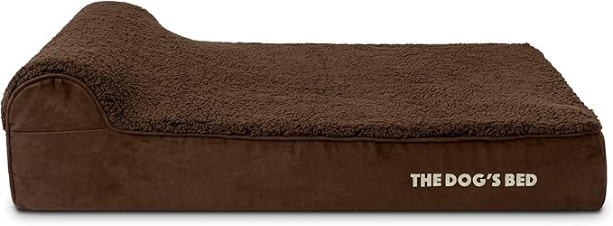 The Dog’s Bed Orthopedic Headrest Dog Bed Large Brown Plush 40x25, Memory Foam, Pain Relief forArthritis, Hip & Elbow Dysplasia, Post Surgery, Lameness, Veterinary Approved, Waterproof Washable Cover