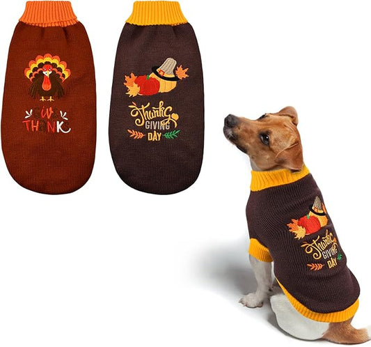 Vehomy 2Pcs Dog Cat Thanksgiving Sweaters Dog Pumpkin Turkey Sweaters Thanksgiving Dog Cat Turtleneck Knitwear Shirt Clothes Dog Puppy Halloween Costume Clothes for Small Medium Dogs Cats XXL