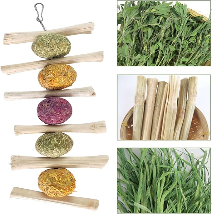 28PCS Bunny Chew Toys for Teeth, Natural Rabbit hamstersToys Apple Wood Grass Timothy Sticks Chew and Treat for Guinea Pigs Chinchillas