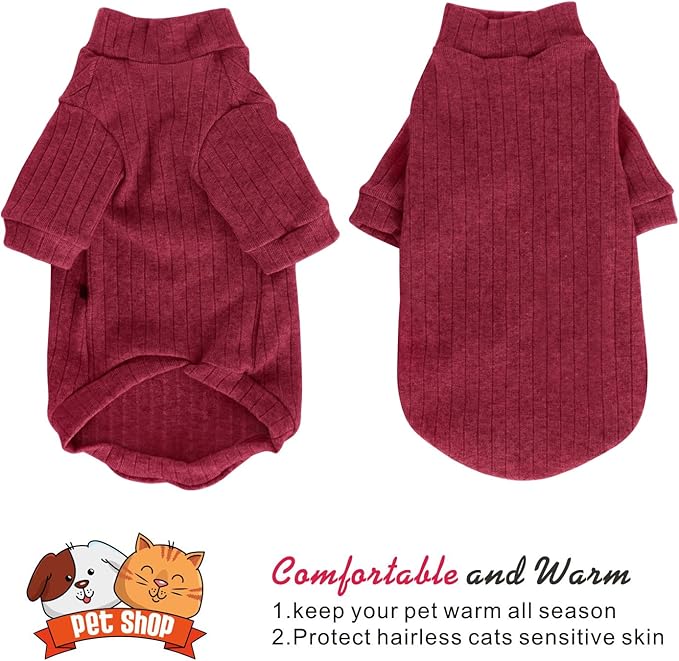 Idepet Sphynx Hairless Cats Sweater Shirt Kitten Soft Puppy Clothes Pullover Cute Cat Pajamas Jumpsuit Cotton Apparel Pet Winter Turtleneck for Cats and Teacup Chihuahua Small Dogs(Red,XL)