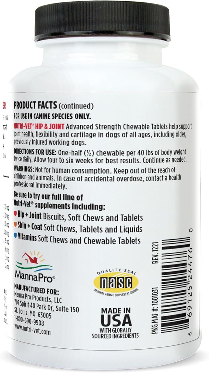 Nutri-Vet Hip & Joint Chewable Dog Supplements - Formulated with Glucosamine & Chondroitin for Dogs - 90 Count