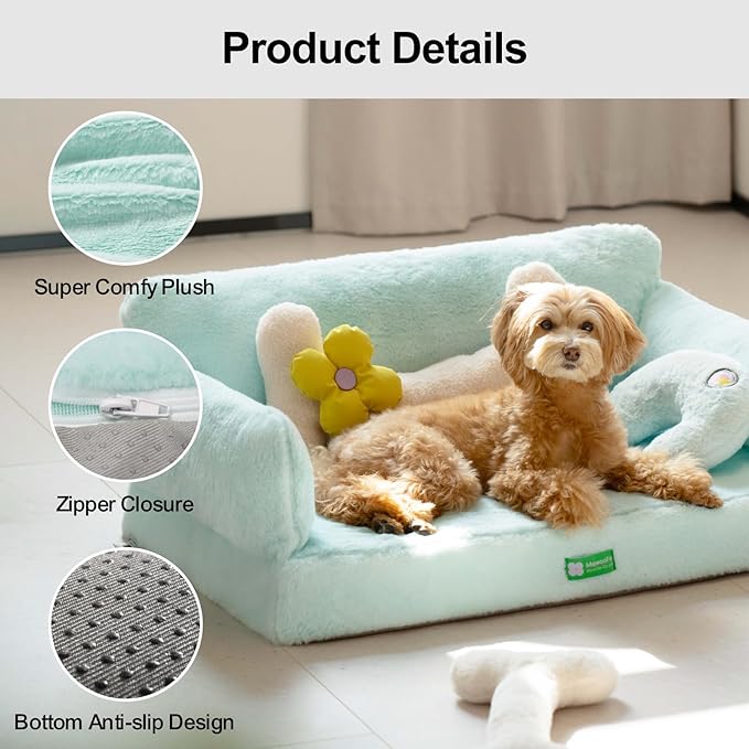MEWOOFUN Cat Bed for Indoor Cats Orthopedic Dog Bed for Small Medium Dogs, Egg- Foam Pet Bed with Removable Washable Cover and Non-Slip Bottom (Medium, Blue)