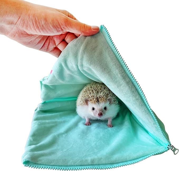 Cute Friendly Zipper Waterproof Portable Sleeping Bag Pouch Hideout Cave Habitat for Hedgehog, Baby Guinea Pig, Hamster, Ferret, Squirrel, Small Animal Bed Nest House Cage Portable Cushion (Green)