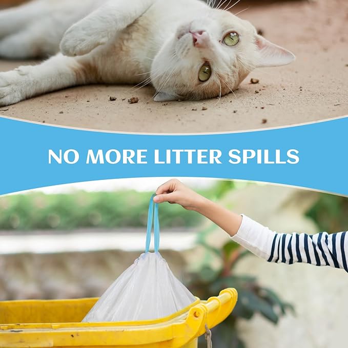 60 Count Self-Cleaning Cat Litter Box Liners Bag Compatible with Meowant MW-SC01/MW-SC02/MW-LR01, Heavy Duty Thick Drawstring Replacement Cat Litter Bags Self Cleaning Litter Box Bags 22 * 13"