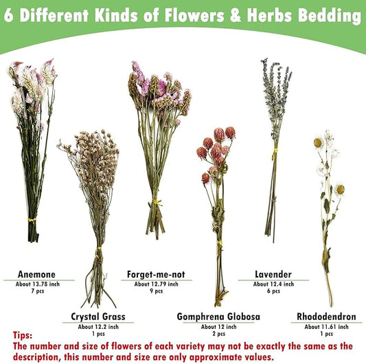 PINVNBY Natural Flower & Herb Hamster Bedding Habitat Decor Guinea Pig Bedding Hamster Sprays Hamster Cage Accessories for Guinea Pig Dwarf Syrian Gerbils Mice Mouse Rat (Flower Version)