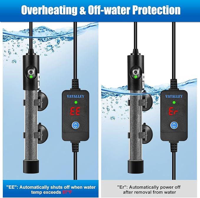 Mini Fish Tank Heater for Aquarium: 50W/100W/200W/300W/500W Submersible Betta Turtle Heaters with Accurate Temperature LED Digital Display - Overheating and Off-Water Protection for 10-20 Gallon