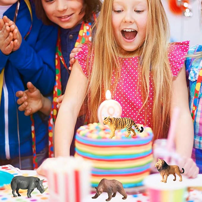 RUSON 12 Safari Animals Figures Toys with 12 Flash Cards, Realistic Mini Jungle Animal Figurines Cake Topper Party Supplies Montessori Animal Matching Game for Toddler Kids