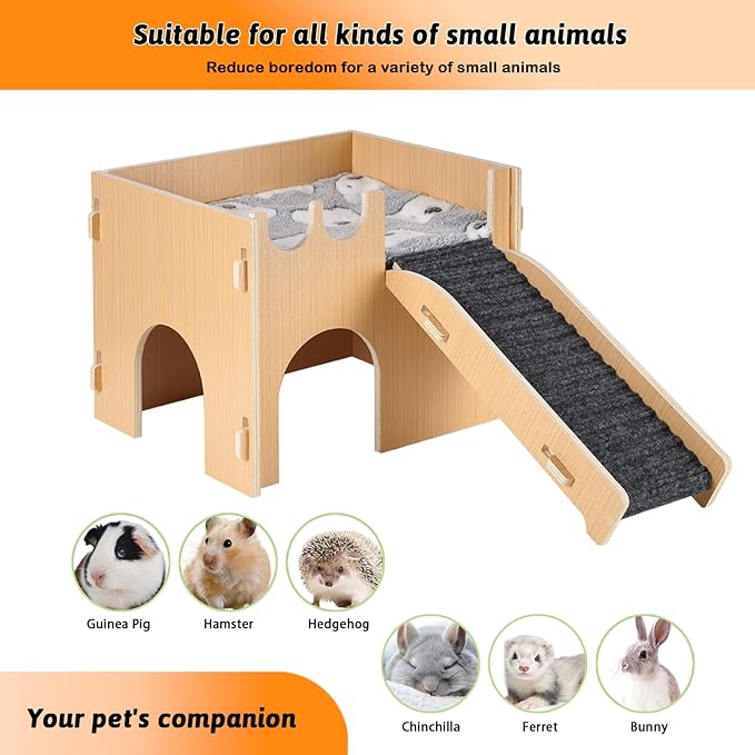 Large Guinea Pig Hideout Castle, Guinea Pig House with Ramp and Mat, Toys for Cage, Small Animal House hub Bed for Chinchilla Ferrets Hamster Hedgehog Rabbit Bunny