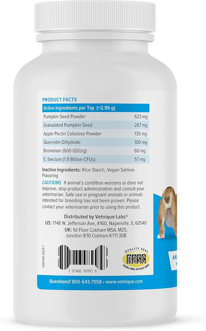 Vetnique Glandex Dog Fiber Supplement Powder for Anal Glands with Pumpkin, Digestive Enzymes & Probiotics - Vet Recommended (Regular or Advanced Strength) - Boot The Scoot (4.0 oz, Salmon)