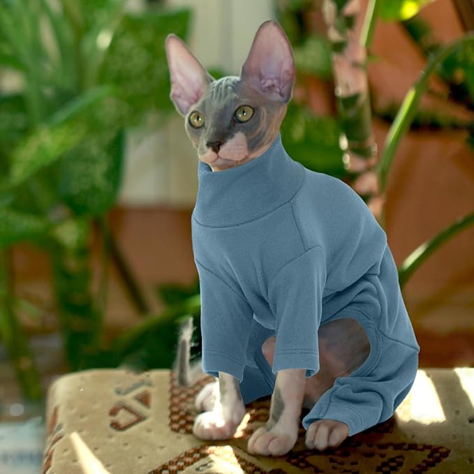 ROZKITCH Hairless Cat Clothes, Breathable Soft Cat Jumpers for Cats Only, Cat Coat with Four Legs, Warm Cat Sweater Cat T-Shirt Cat Pajamas Jumpsuit Vest Cornish Rex, Devon Rex, Peterbald Blue XS