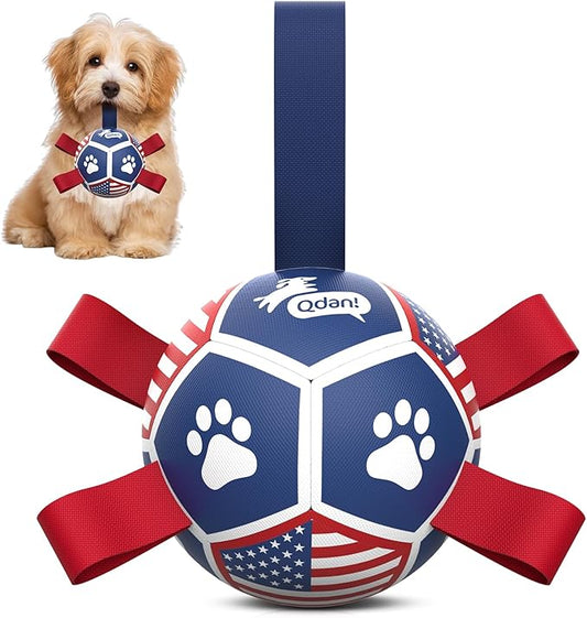 QDAN Dog Toys Puppy Balls, Soccer Ball with Straps, Durable Dog Balls for Small Dogs (5 Inch)
