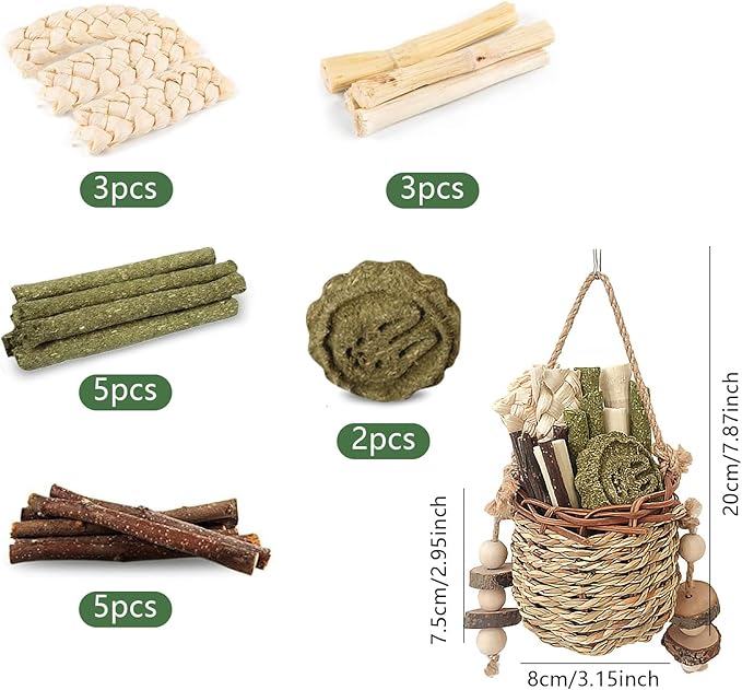 Rabbit Chew Toys,Natural Seagrass Hanging Chew Toy,Woven Water Plant Treat for Rabbits,Guinea Pigs and Other Small Pets TeethTeeth Grinding Accessory