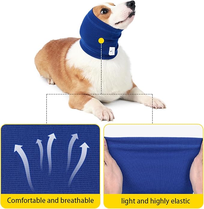 Dog Anxiety Ear Cover, Dedication Ear Wrap Dogs Anxiety Relief – Noise Canceling for Fireworks, Thunderstorms, Pet Grooming & Force Drying(Pail Lilac L)