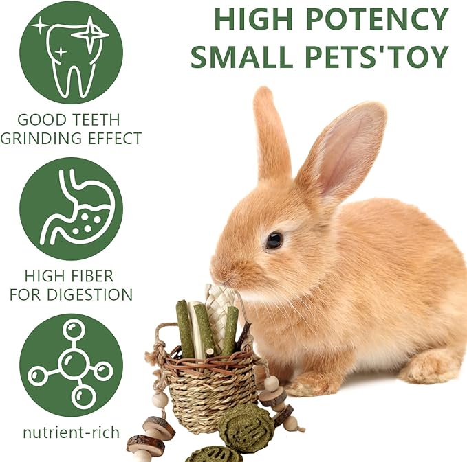 Rabbit Chew Toys,Natural Seagrass Hanging Chew Toy,Woven Water Plant Treat for Rabbits,Guinea Pigs and Other Small Pets TeethTeeth Grinding Accessory