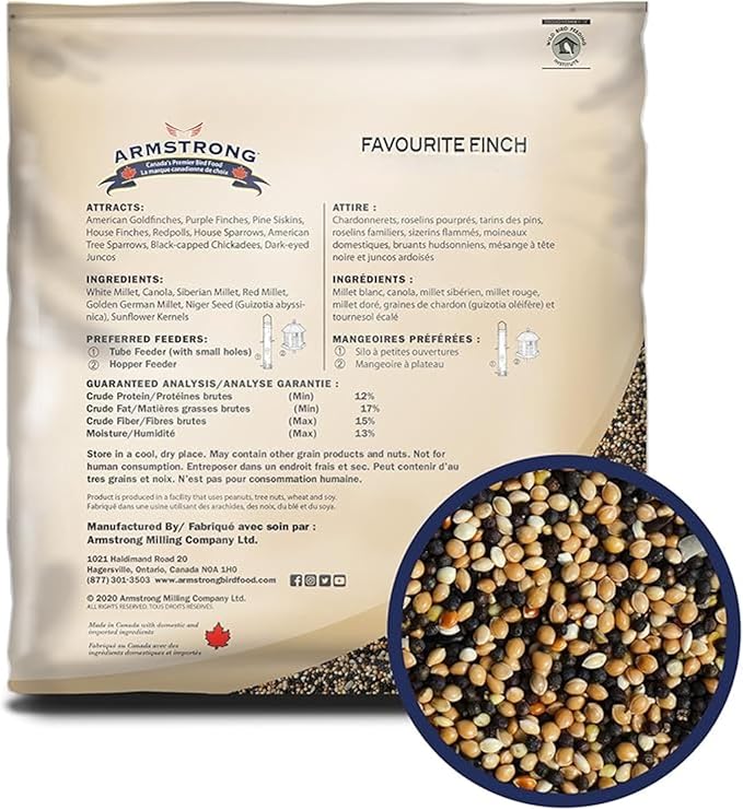 Armstrong Wild Bird Food Favourite Finch Bird Seed Blend, 10 Pounds - with White Millet, Canola, Nyjer and Sunflower Kernel Chips for American Goldfinches, House Finches & Songbirds