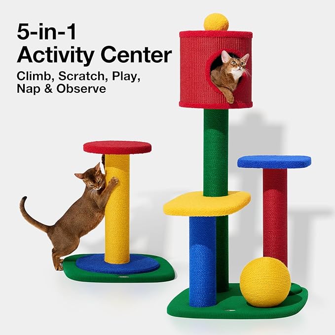 VETRESKA 48.4" Cat Tower, Multi-Level Cat Tree with Semi-Enclosed Sisal Cave, Sisal Scratching Posts and Cat Rest Platform, Indoor Cats Furniture Activity Center for Large Cats Kittens