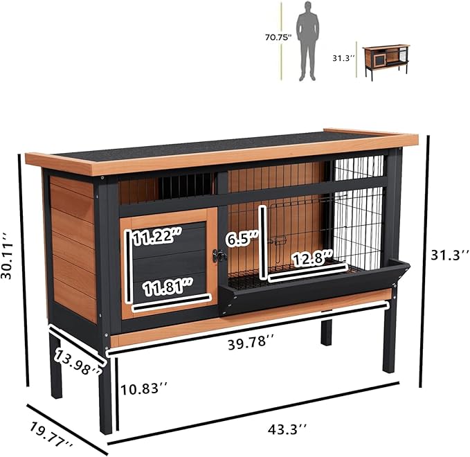 Rabbit Hutch Outdoor,Rabbit Hideout,Bunny Hideout,Bunny House for Guinea Pigs & Hamster,Wooden Chicken House with Deep Pull-Out Tray, Waterproof Chicken Coop for Outside (Orange Black)
