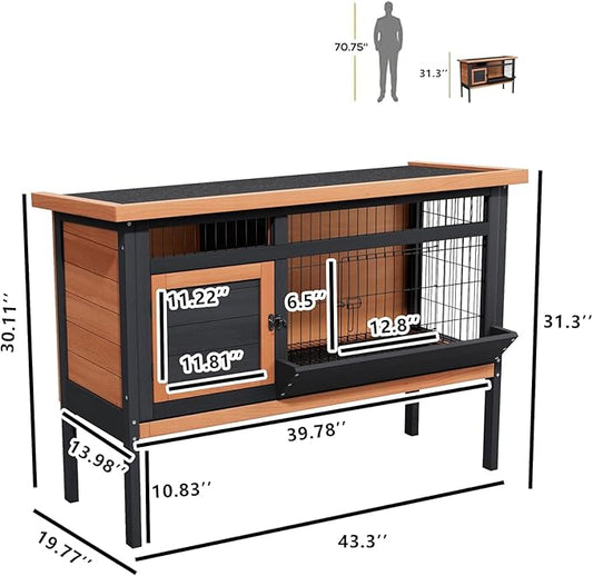Rabbit Hutch Outdoor,Rabbit Hideout,Bunny Hideout,Bunny House for Guinea Pigs & Hamster,Wooden Chicken House with Deep Pull-Out Tray, Waterproof Chicken Coop for Outside (Orange Black)