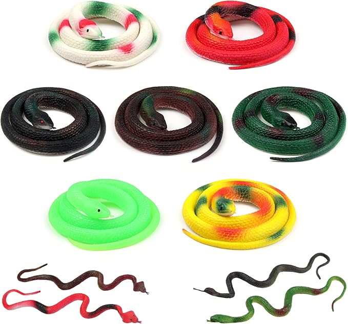 11 Pieces Rubber Snakes Realistic Large Lifelike Fake Toys Plastic Garden Snake to Keep Birds Away Scare Squirrels Halloween Prank Props Scare Toy