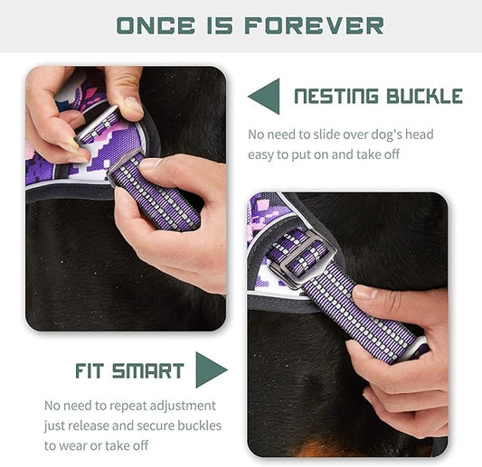 BUMBIN Tactical Pet Walking Harness with Handle for Medium Dogs, Adjustable, Famous TIK Tok Fit Smart Reflective No Pull Vest for Training, Purple M