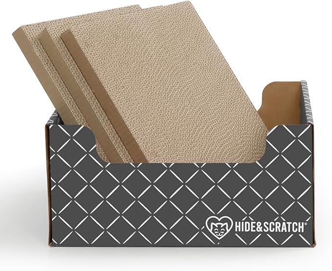 HIDE & SCRATCH Cardboard Cat Scratcher; Cat Scratcher Box and Bed with Refillable Double-Sided Cardboard Scratch Pad for Indoor Cats