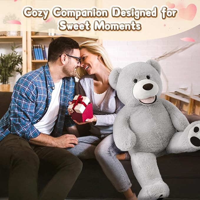 MorisMos Giant Teddy Bear, 39inch Large Stuffed Bears with Big Footprints Plush Stuffed Animals Gifts for Kids, Gray
