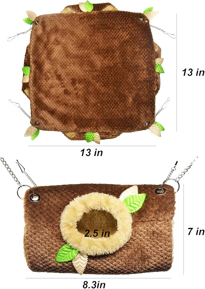 Small Animal Hammock, Hamster Hanging Bunkbed Hammock & Tunnel Warm Bed House Cage Nest Cage Hanging Tunnel and Hammock for Sugar Glider Squirrel Hamster Parrot Mice Chinchilla Flying Squirrel Rat
