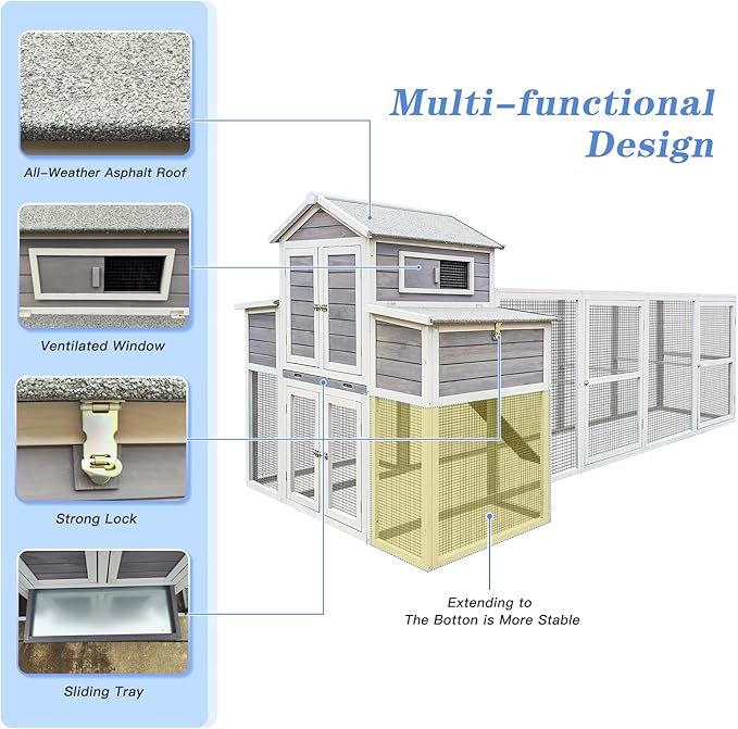 150" Extra Large Chicken Coop – Outdoor Wooden Hen House with Black Rust-Proof Metal Wire, 2 Spacious Nesting Boxes, 5 Perches, Predator-Proof & Durable Chicken Cage for 4-6 Poultry White