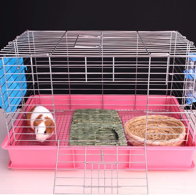 Hamiledyi 2 Pcs Grass House for Rabbit Natural Hand Woven Seagrass Play Hay Bed Foldable Woven Hideaway Hut Toy for Bunny Hamster Guinea Pig Chinchilla Small Animals