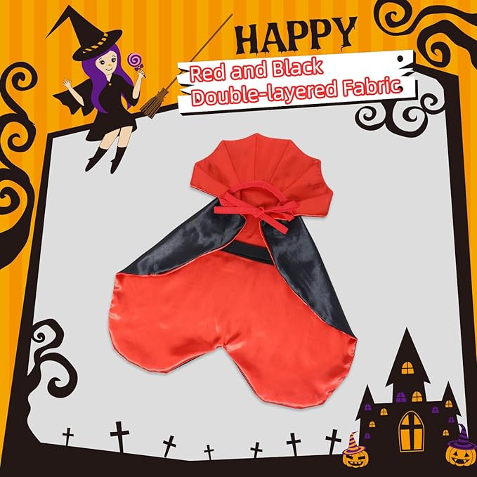 ROSAUI Halloween Pet Vampire Cape – 23.62″ Adjustable Red & Black Costume for Large Dogs (Golden Retriever, Labrador, German Shepherd) Spooky Cloak with Stand-Up Collar (L Size)
