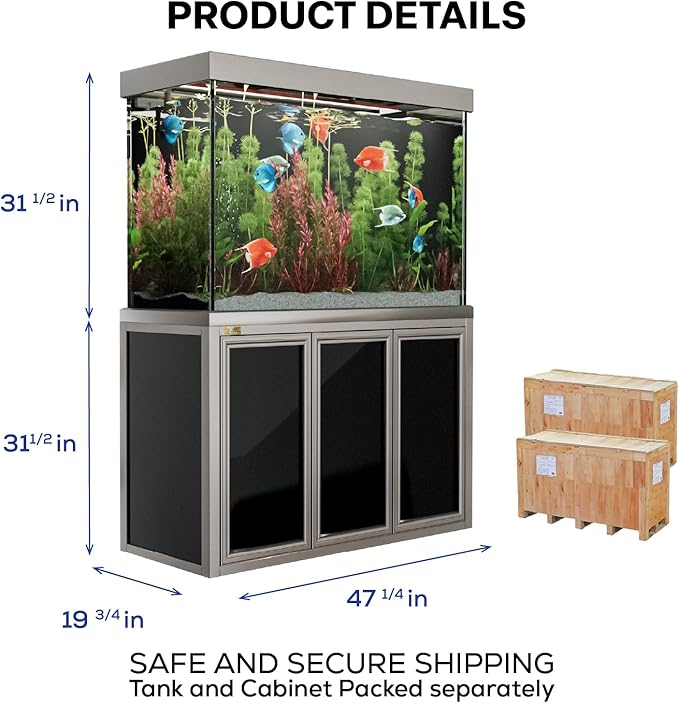 Silver Edition 145 Gallon Fish Tank Premium Tempered Ultra Clear Glass Complete Aquarium Setup