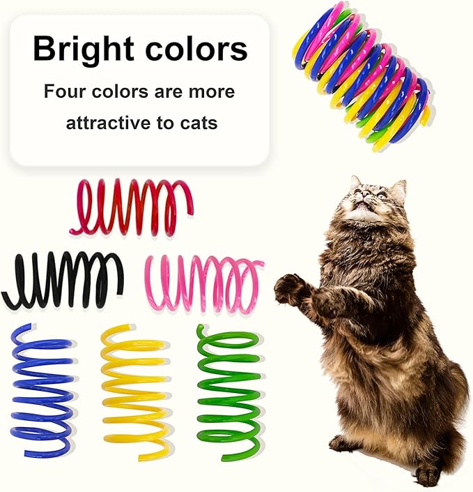 AGYM Colorful Plastic Spring Cat Toys, 24 Pack Spiral Springs for Indoor Cats to Swat, Bite, Hunt, Interactive Toys for Cats and Kittens