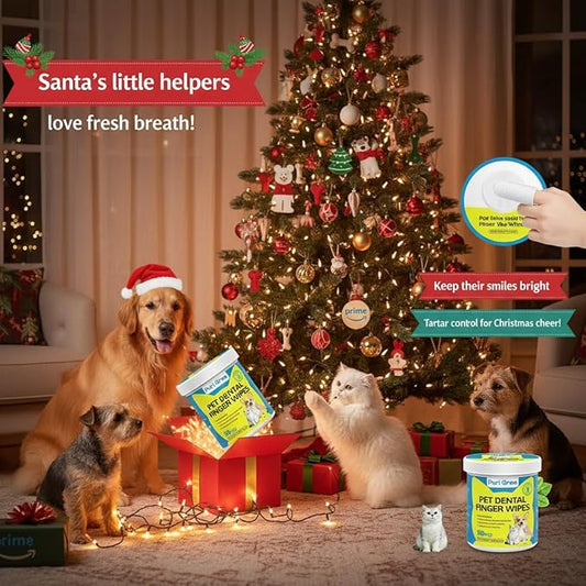 Teeth Cleaning Wipes for Dogs & Cats, Dog Dental Care Finger Wipes, Dog Tooth Brushing Kit, Reduces Plaque,Disposable Dog Wipes-50 Count