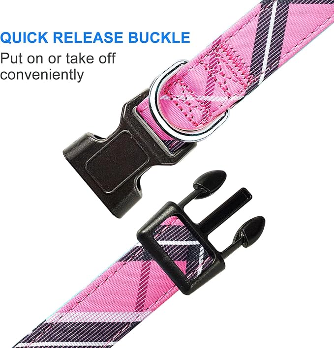 Nylon Dog Collar Soft Neoprene Padded Adjustable Dog Collars for Small Medium Large Dogs (XS Neck 9"-12", Pink)