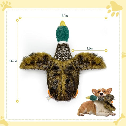 Upgraded Duck Dog Toy - 15.7inches, for Small to Large Breeds - Squeaker and Crinkle Paper Plush Mallard Duck Toy