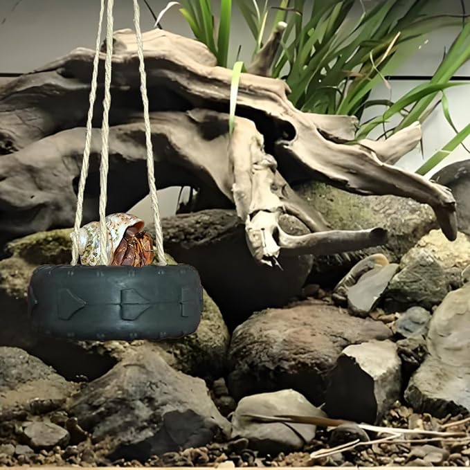 Hermit Crab Tire Swing Toy Suction Cup Hook Climbing Toy Terrarium Decor Climbing Swing for Hermit Crabs, Small and Medium-Sized Amphibians and Frogs