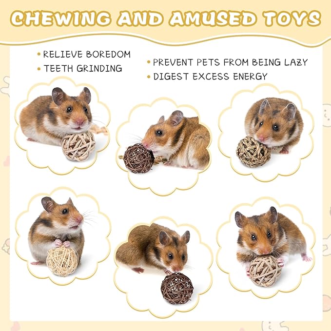 24 Packs Guinea Pigs Toys Small Animals Play Balls Chew Gnawing Treats Bunny Toys Hay Grass Balls for Small Animals Entertainment PET Cage Accessories