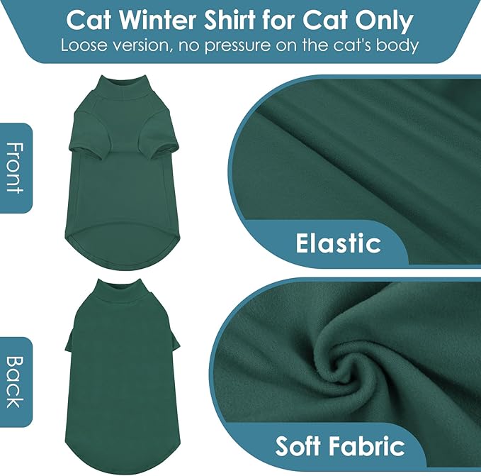 SUNFURA Turtleneck Sweater for Cat, Sphynx Hairless Cats Shirt Sweaters with Sleeves, Warm and Soft Kitten Pullover Fleece Winter Pajamas Jumpsuit for Puppy, Green XL