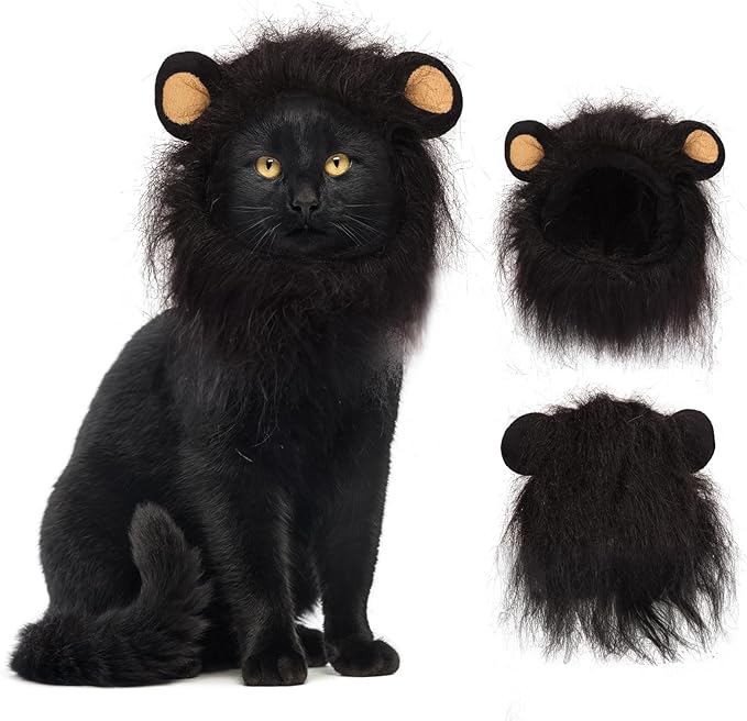 Lion Mane Halloween Costume for Small Cats & Puppy - Pet Outfit for Birthdays, Cosplay, Clothes (Black)