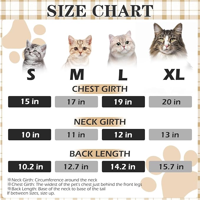 EXPAWLORER Plaid Cat Hoodie - British Style Warm Cat Sweater Shirt with Leash Hole,Pet Clothes Outfits,Winter Coat Apparel for Puppy Cats Girl Boy-Kitten Apparel,Beige L