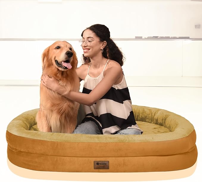 Orthopedic Waterproof Large Dog Bed: Memory Foam Washable Dog Bed with Bolsters - XXL Orthopedic Removable Cover for Medium Large Sized Pet - Non-Slip Bottom - Orange