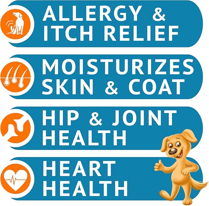 Omega 3 Fish Oil for Dogs (540Ct) - Skin&Coat Chews - Dry & Itchy Skin Relief + Allergy Support - Shiny Coat - EPA&DHA Fatty Acids - Salmon Oil Chews Promotes Heart, Hip & Joint Support