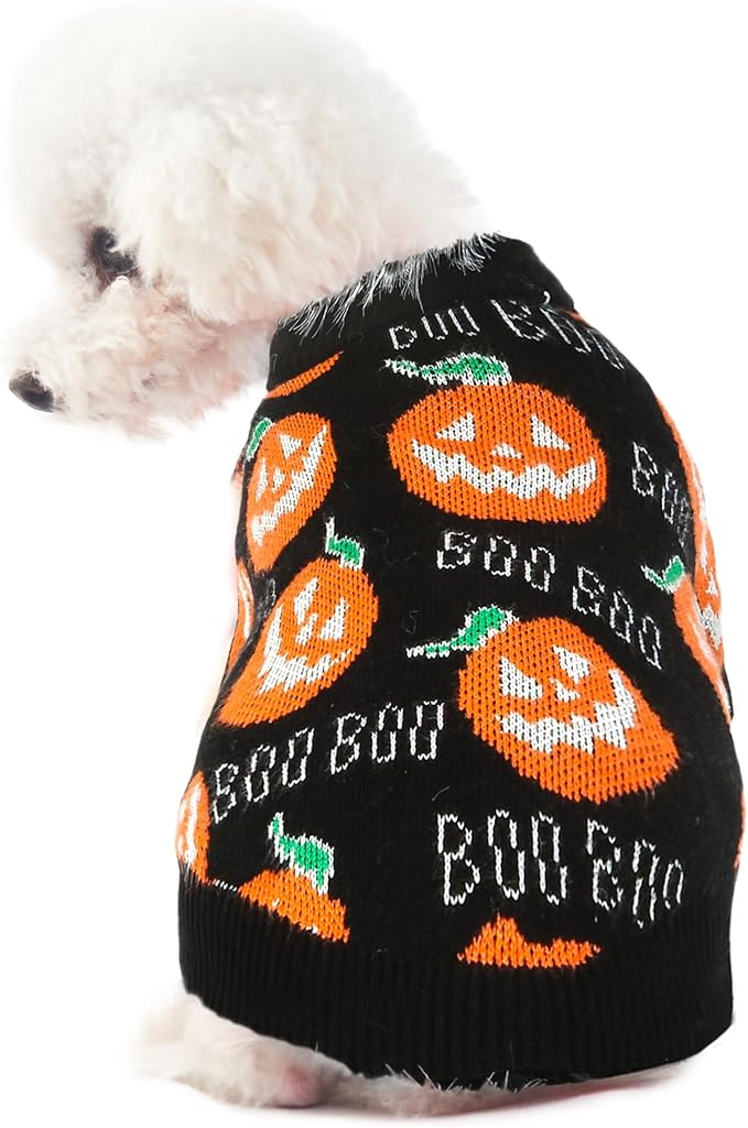 NACOCO Dog Halloween Pumpkin Sweater - Pet Clothes Cat Knitwear Apparel - Holiday Party Halloween Warm Puppy Outfit(XS)